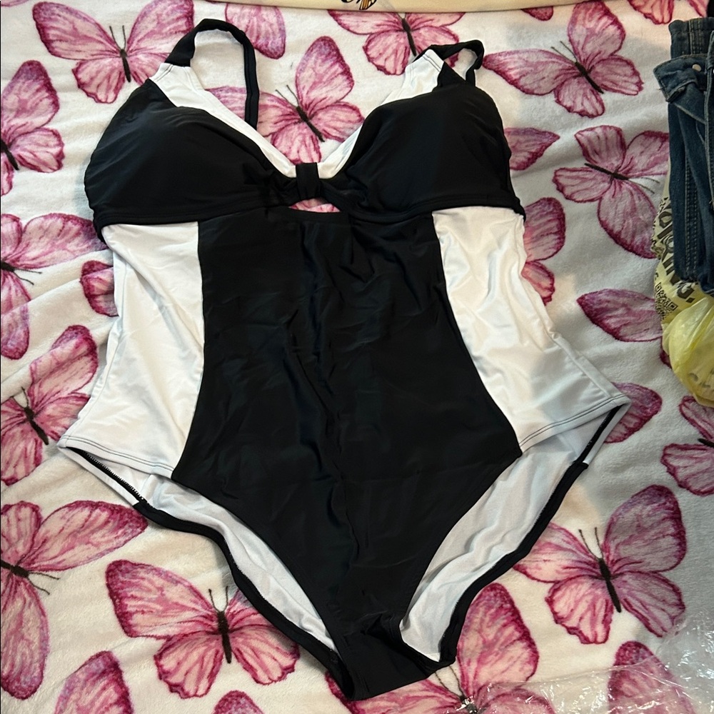 Adore Me Black and White One Piece Swimsuit
